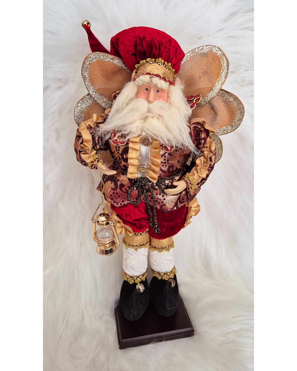 Mark Roberts Style Christmas Fairy Santa Figure Burgundy Gold Wings Lantern 18.5